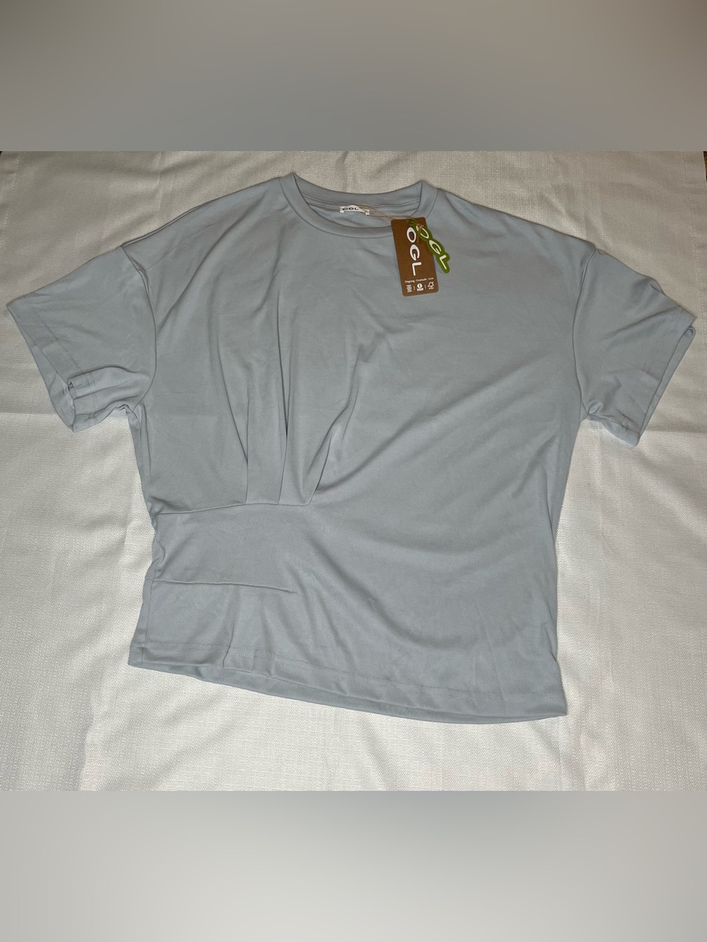 OGL Pale Blue T-Shirt Minimalist Draped Soft Stretch Top Athleisure Activewear